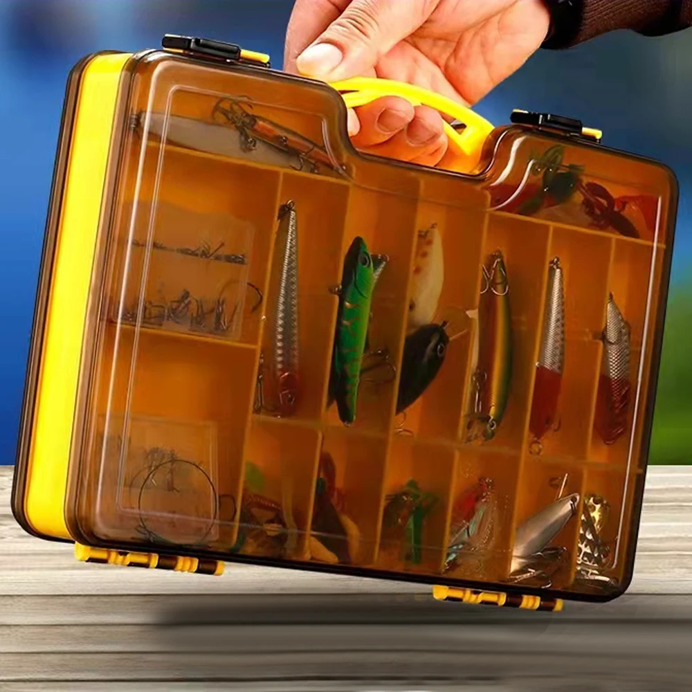 Cajas de aparejos de pesca grandes, contenedor de cebo de doble capa, deflector de almacenamiento de señuelos portátil, estuche de múltiples compartimentos, caja de herramientas de maleta - imagen 4