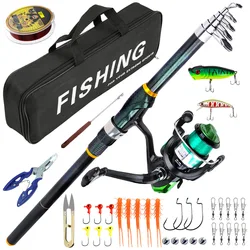Combo Caña Telescópica Fiberglass Verde + Señuelo Minnow
