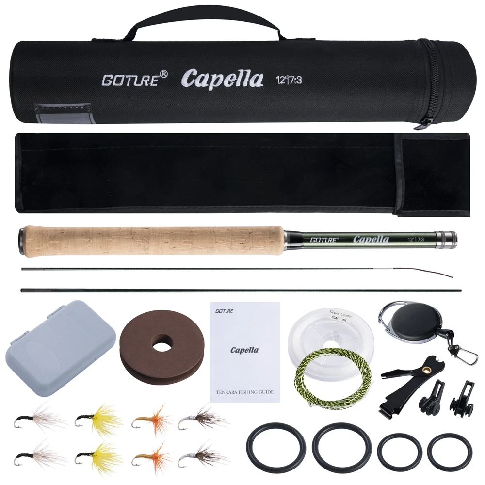 Goture Tenkara-caña de pescar con mosca, Combo de 3,6 m, caña ultraligera de fibra de carbono con línea, cortadora de señuelos, juego de cañas Tenkara portátiles, aparejos