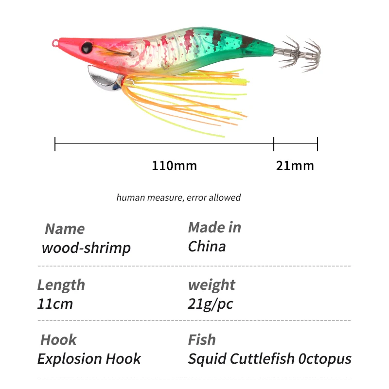 Señuelo jigging luminoso RUKE – Madera 11cm para calamar y pulpo - imagen 4