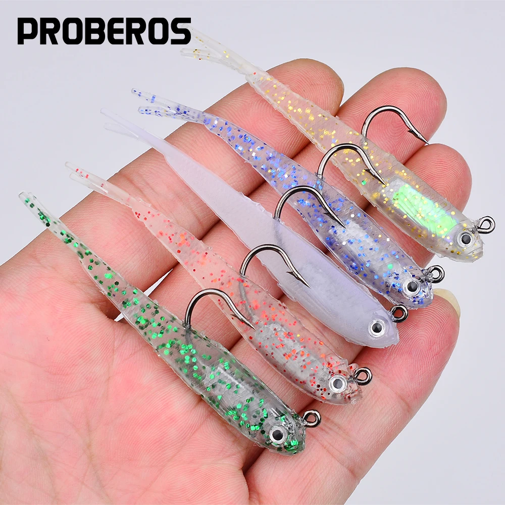 Proberos 5 uds cebo suave Artificial con señuelo suave Jigging pesca lubina señuelos cebo de natación con cola en T señuelo de Jigging - imagen 2