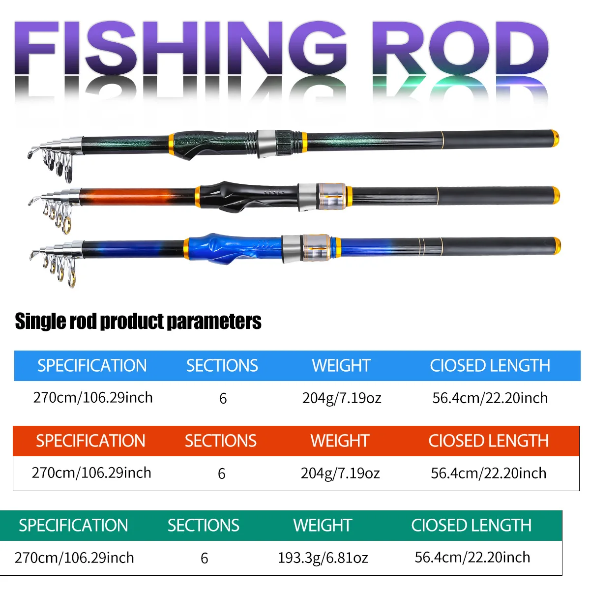 Caña de pescar de fibra de vidrio de 2,7 M, caña de pescar telescópica de roca, aparejos de pesca - imagen 2