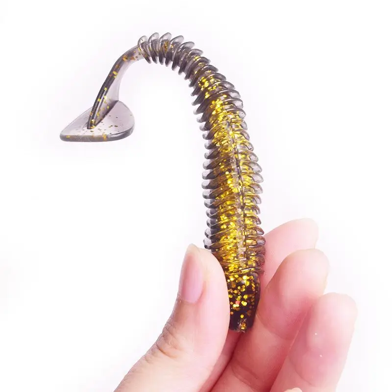 5 unids/lote Shad pesca señuelo suave 8cm 11cm cebo de silicona lubina ojos 3D gusano Jig Head Wobblers aparejos de natación de goma Artificial - imagen 4