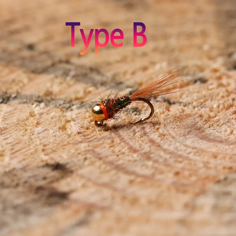 Bimoo 6PCS # 16 cabeza de cuentas de tungsteno con púas Jig Ninfa Fly Pheasant Tail fregadero rápido húmedo Euro Perdigon Ninfa mosca trucha Señuelos de pesca - imagen 4