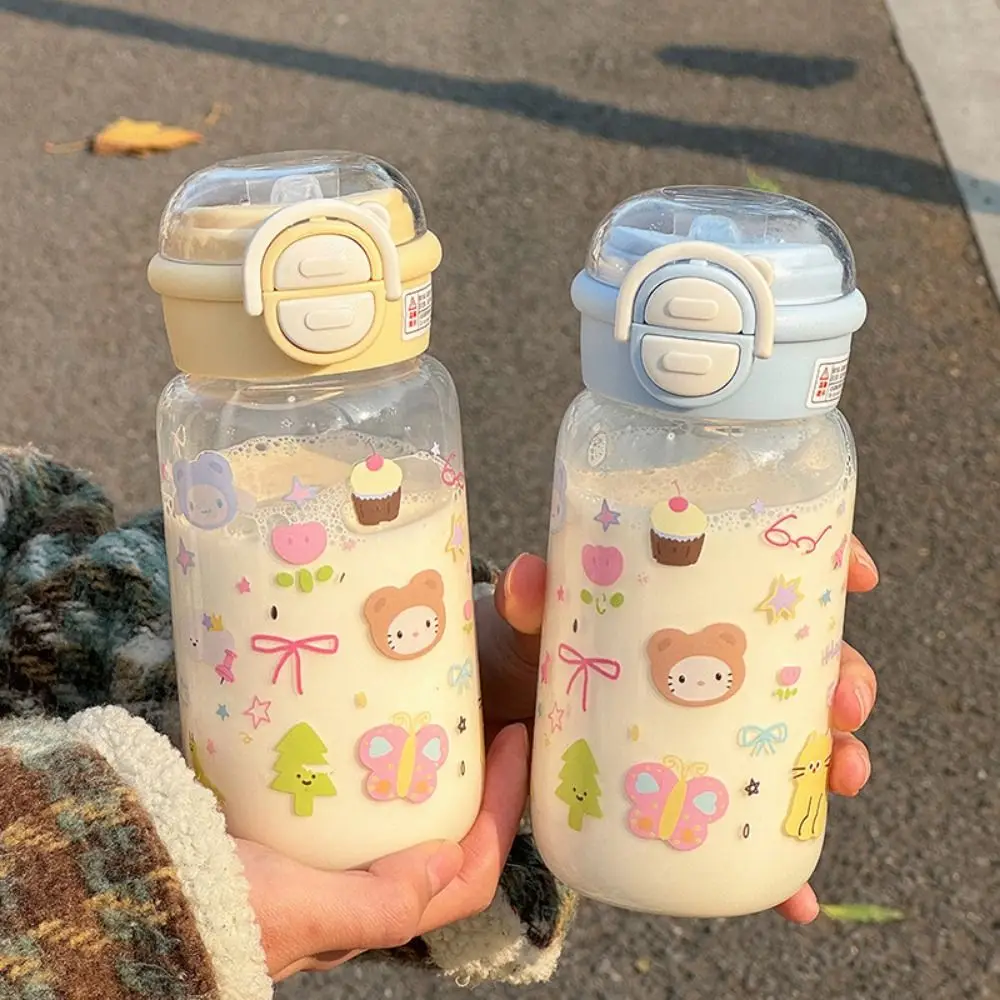 Taza de plástico transparente de 500ml, cuerda de elevación, taza con pajita, botellas de agua con grafiti, patrón de gato, botella de agua potable a prueba de polvo - imagen 5