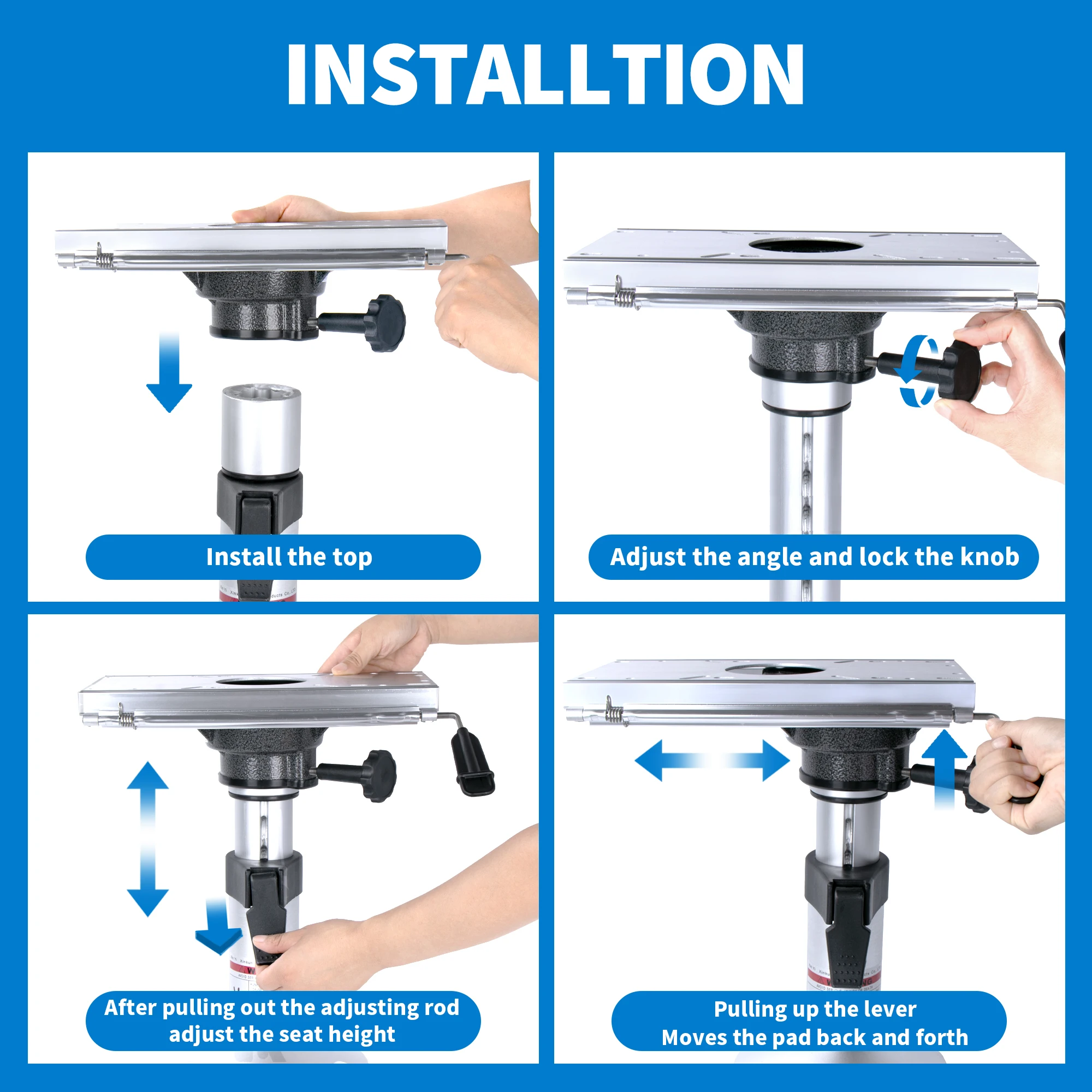 Pedestales aluminio asiento barco - Altura ajustable y deslizante - imagen 4