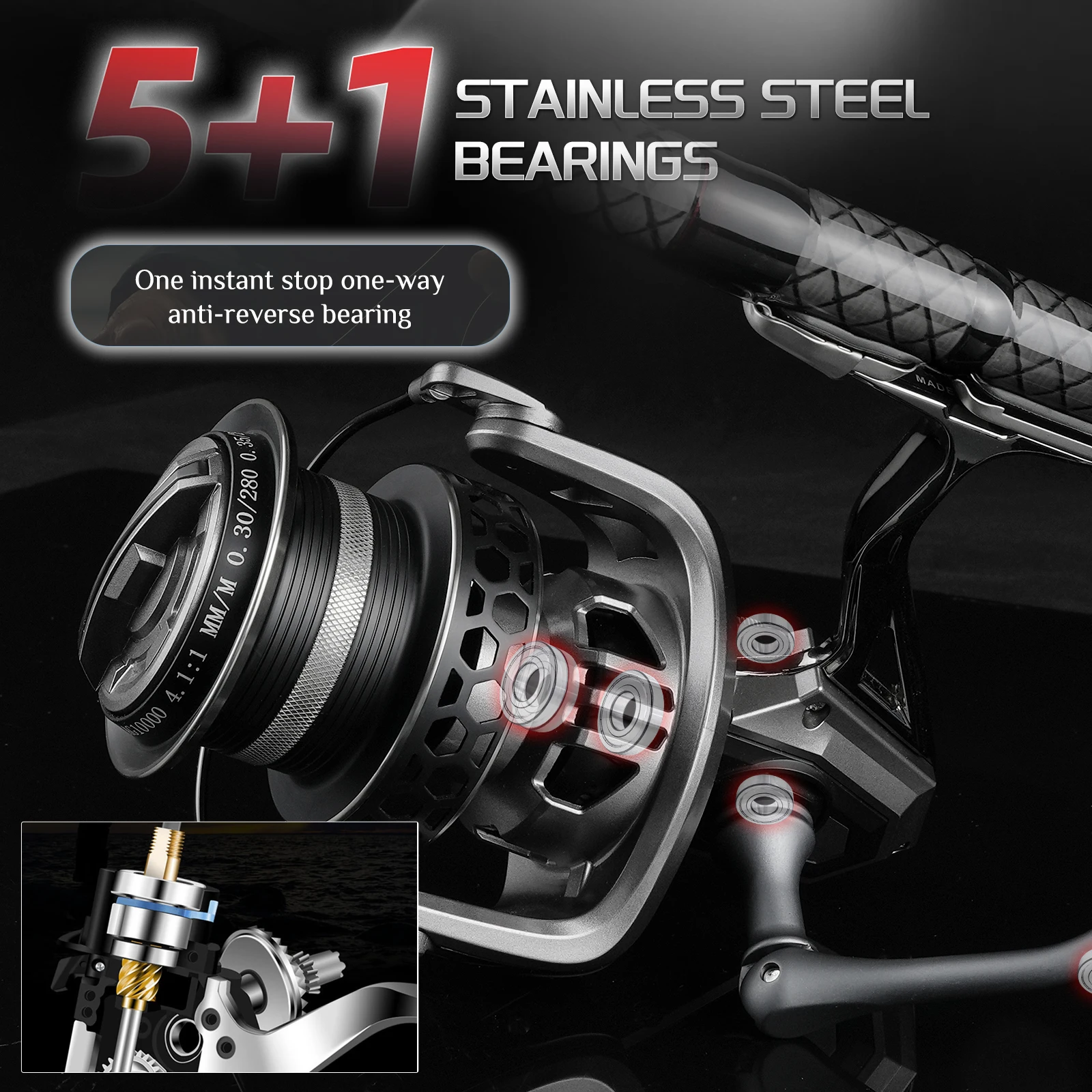 Carrete giratorio ROOBLINOS AG, carrete de Metal, mango de Metal, pie de Metal, carrete de pesca 5 + 1BB - imagen 4