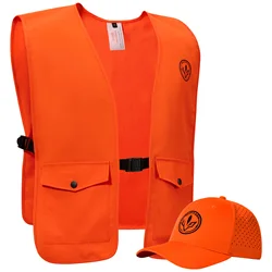 BASSDASH Blaze Orange Chaleco de seguridad para caza y gorra de béisbol unisex altamente visible resistente al agua de secado rápido para pesca y senderismo