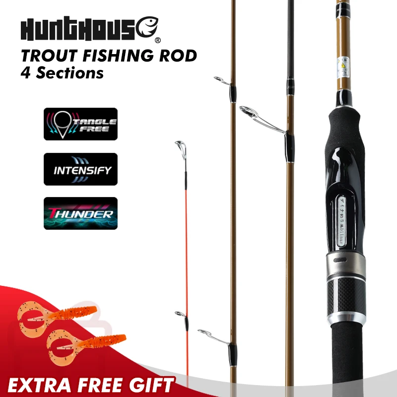Hunthouse Trave caña de pescar de trucha giratoria 4 secciones CL 47cm fibra de carbono 1,68 m UL señuelo WT 1-7g para aparejos de pesca de río Stream