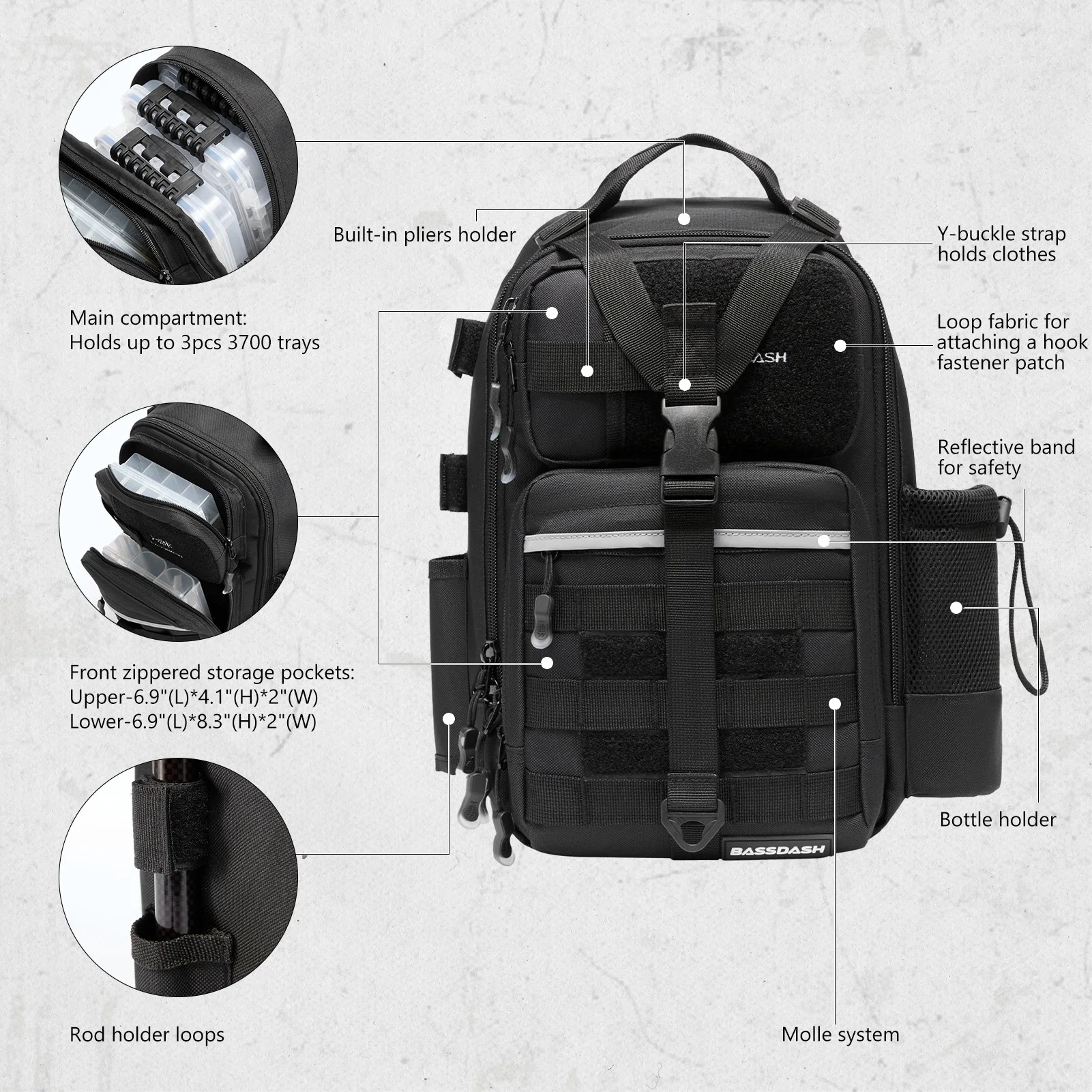 Mochila de pesca convertible BASSDASH FP07 – Impermeable soporte caña - imagen 3
