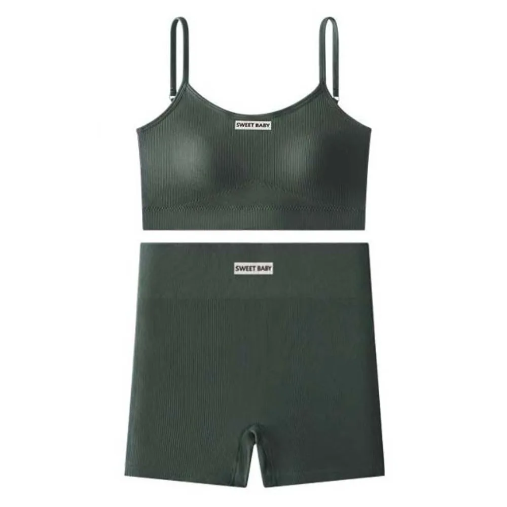 Conjunto de ropa deportiva súper elástica para mujer, ropa deportiva sin mangas, chaleco, ropa interior, pantalones cortos, Kit de pantalones cortos de Color sólido