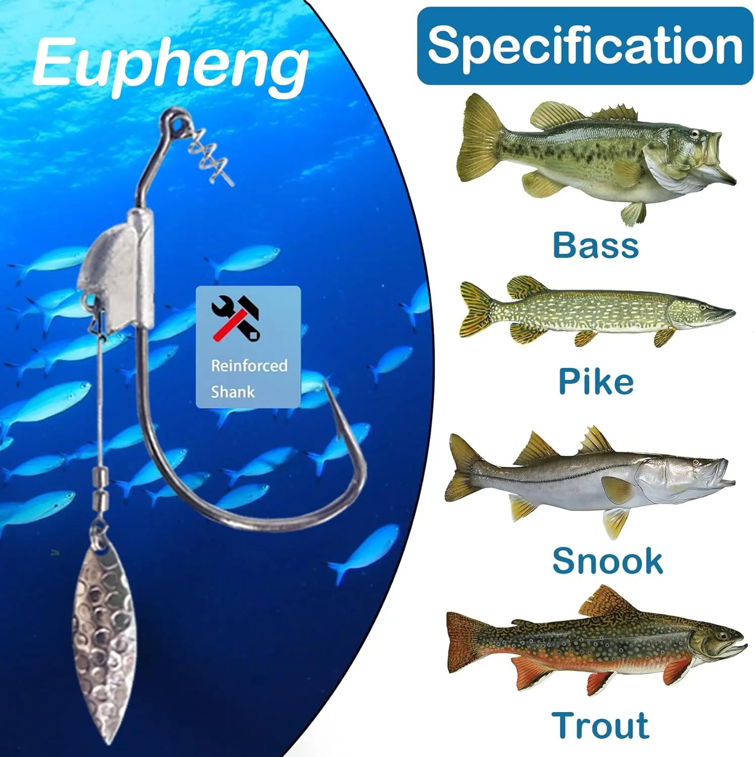 Eupheng-anzuelos Swimbait para pesca de lubina, anzuelos sin Weedless, con cierre giratorio, paquete de 5, 3/0, 4/0, 5/0 - imagen 5