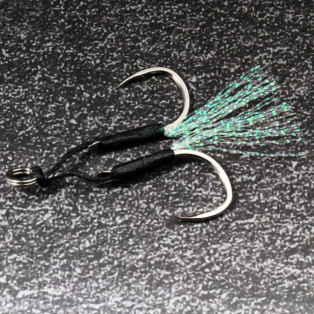 10 pares de anzuelo de asistencia de plantilla fundida, ángulo de acero rico en carbono, hilo de púas, aparejos de Pesca de plumas, herramienta de Jigging lento, señuelo de Pesca, anzuelo - imagen 5