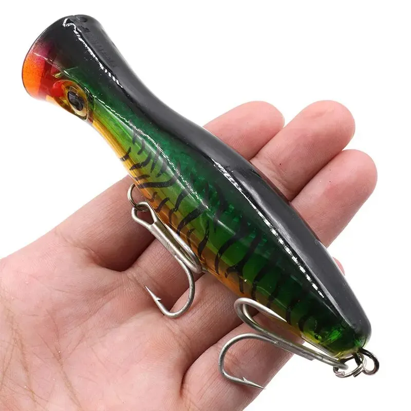 Popper de pesca grande, 2 uds., 130mm, 43g, señuelo flotante, cebo duro Artificial, anzuelos triples, ojos 3D para lubina, trucha, Lucio, Wobblers - imagen 3