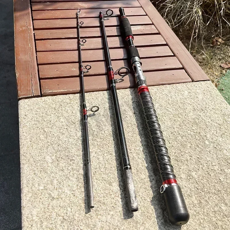 Caña de pescar portátil de 1,8 M y 2,1 M, para viajes, Surf, agua salada, caña giratoria de carbono de 3 piezas, 30-50lb, caña de pescar para Jigging y Trolling para barco - imagen 5