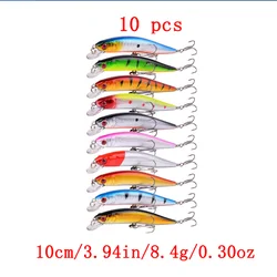 Juego de 10 piezas de cebos Lure Minnow, 10 cm 8,4 g, señuelos flotantes de fundición larga, atracción de peces biónicos 3D, especialmente para lubina y pik