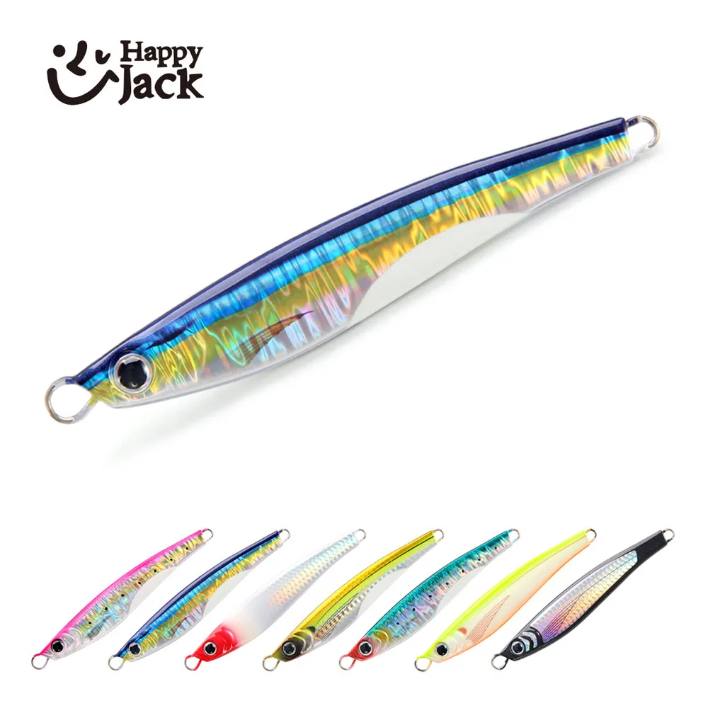 Happyjack Shore Casting Jigging 15g 30g 40g Jig Jugulo Jig aparejos de Pesca de fundición larga cebo Artificial cuchara Pesca en agua salada