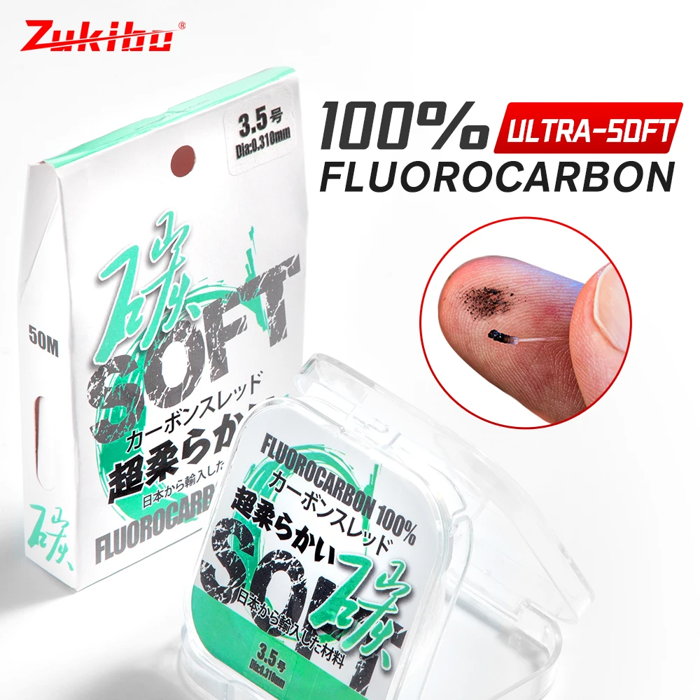ZUKIBO-línea de pesca de fluorocarbono, hilo de monofilamento suave de hundimiento rápido, Invisible, 50M, 100%, Japón