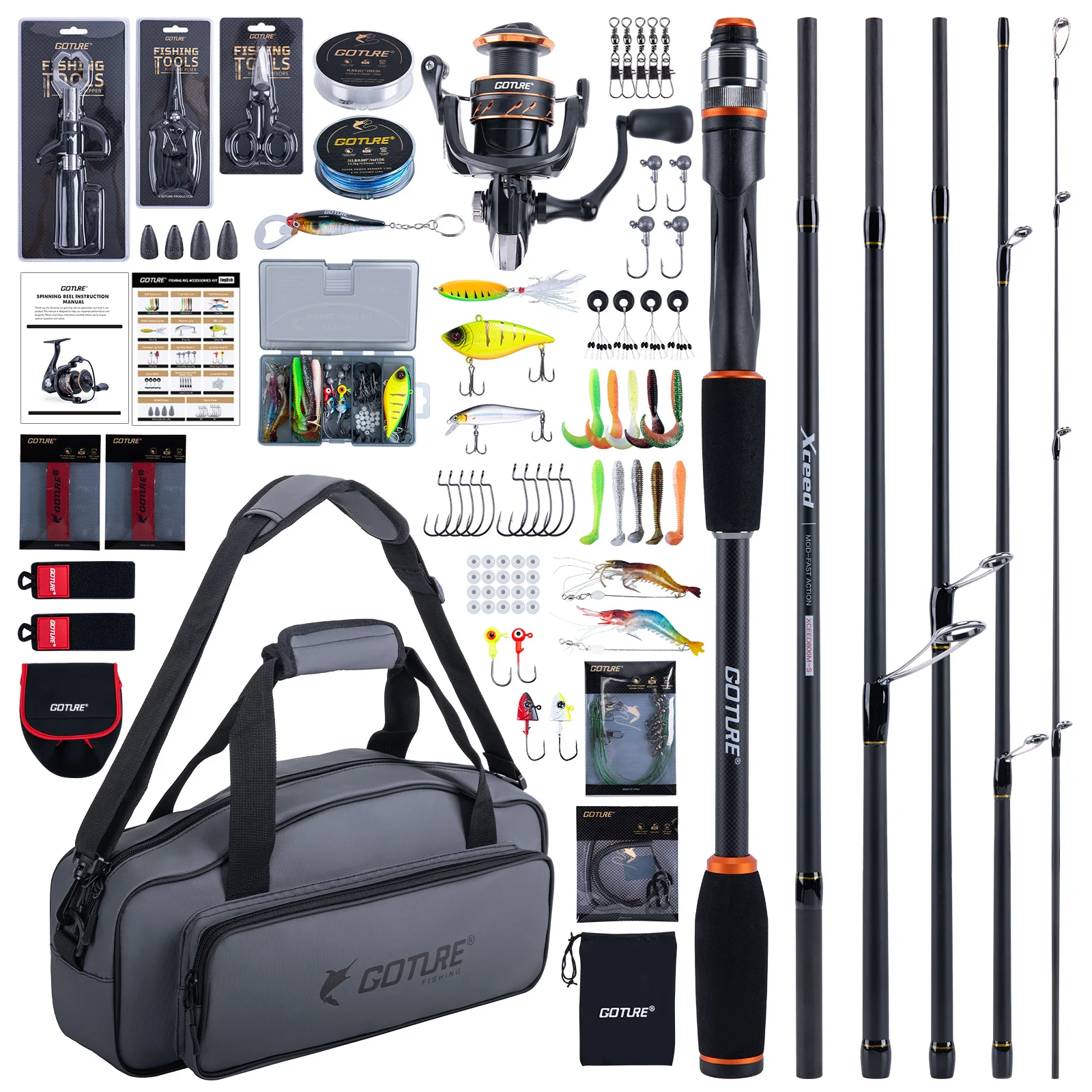 Goture XCEED Kit Caña Pesca Portátil 30T Carrete 5.2:1 Accesorios