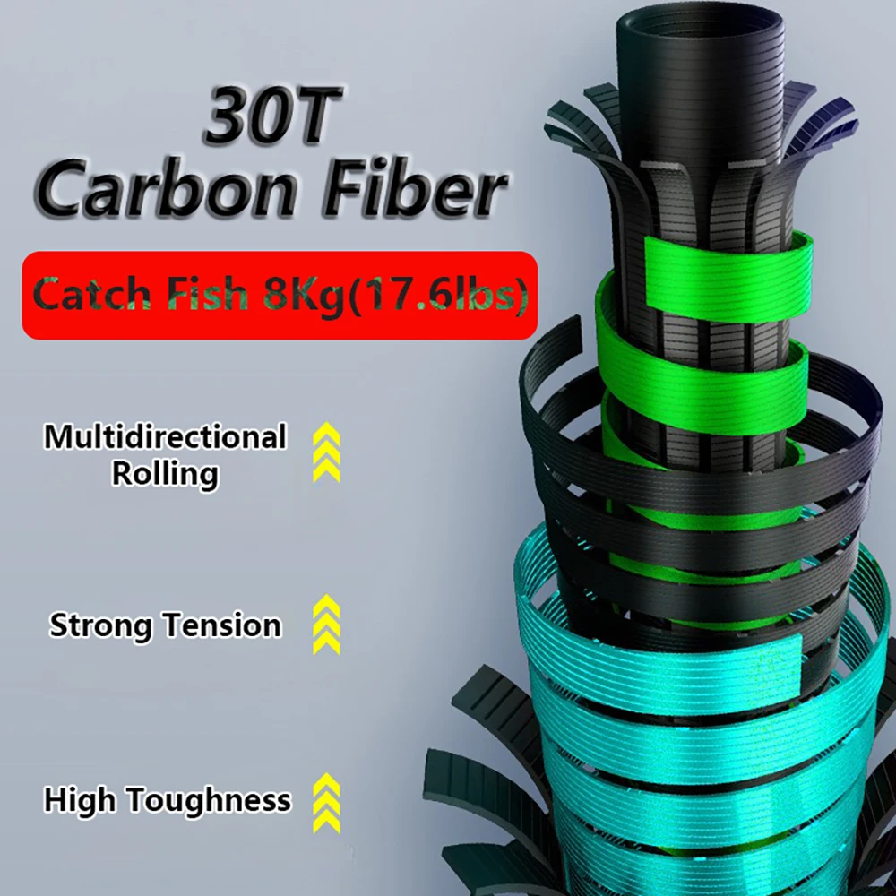 Caña de pescar ultraligera de fibra de carbono con anillas de cerámica