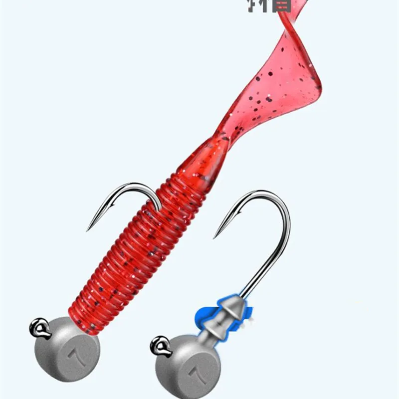 Anzuelo de pesca afilado con cabeza plomada, cebo blando de 3,5-15g, anzuelo triangular, anzuelo anticolgante, fuerte - imagen 3