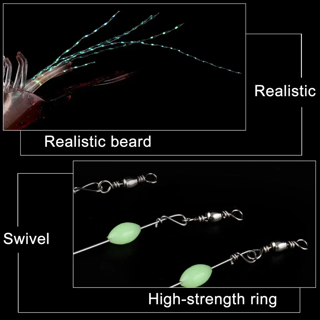 Señuelo de pesca de camarones luminoso, suave, con gancho, cuentas giratorias, cebo de pesca brillante de silicona Artificial, juego de cebo para peces, Jigging, 1 Uds. - imagen 3