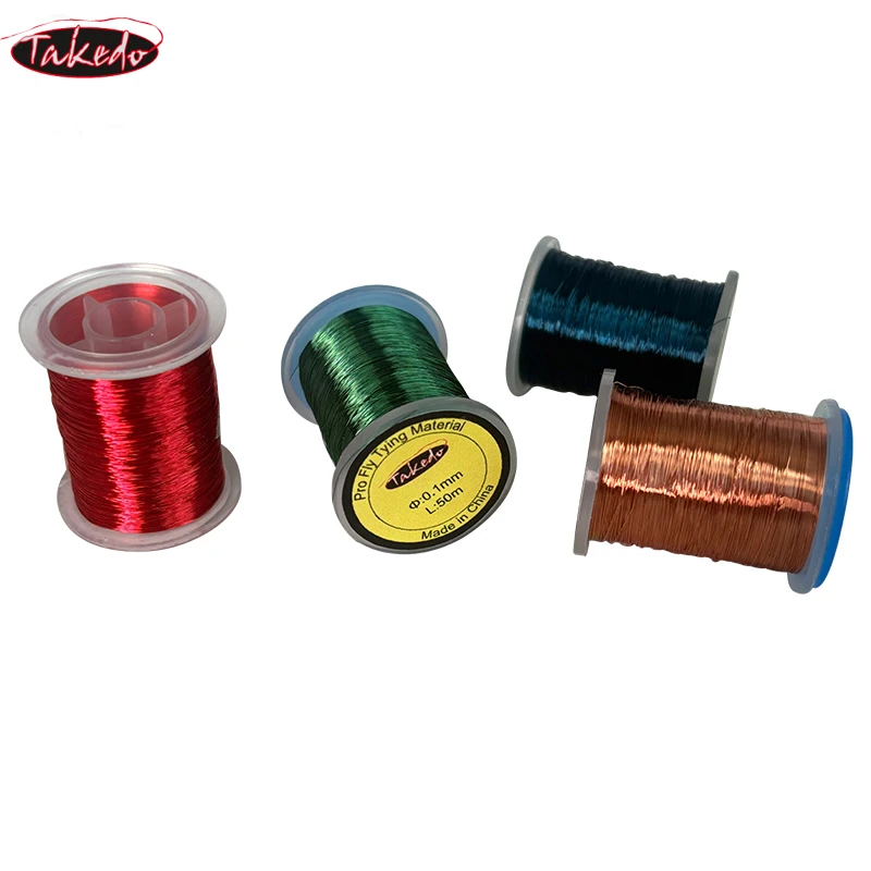 TAKEDO 0,1 MM 50M/carrete atado de moscas alambre de cobre para cebos de señuelo de mosca cuerpo acanalada plomo agua Metal atado de moscas hilo - imagen 4