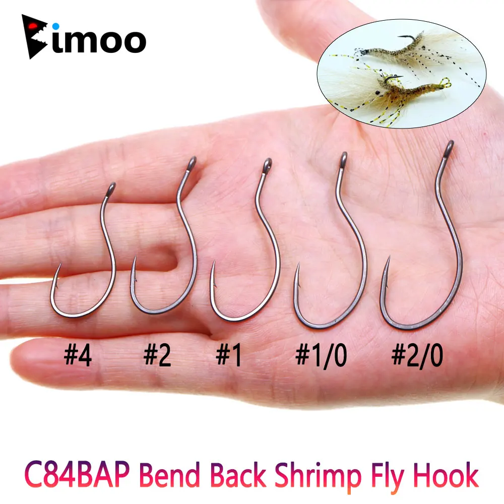 C84BAP 10 piezas # 4 ~ 2/0 2X anzuelo de mosca de camarón con espalda curva fuerte para moscas de camarones grandes serpentinas de espalda curva ninfas Señuelos de pesca de mar - imagen 2