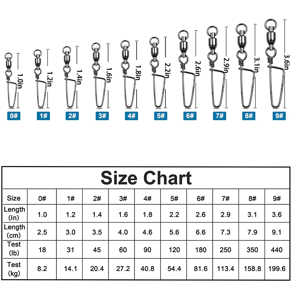 Rodamiento de bolas de pesca, 50 piezas, con broches de cierre de costa, de cobre y acero inoxidable, accesorios de pesca - imagen 2