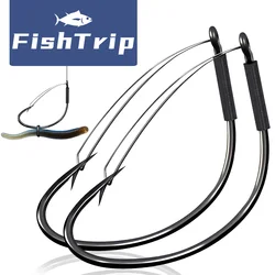 FishTrip-anzuelos locos sin malezas, anzuelo de pesca de lubina, 30-60 Uds., aparejo loco, anzuelo de gusano de agua dulce para aparejo Neko de acero al carbono alto
