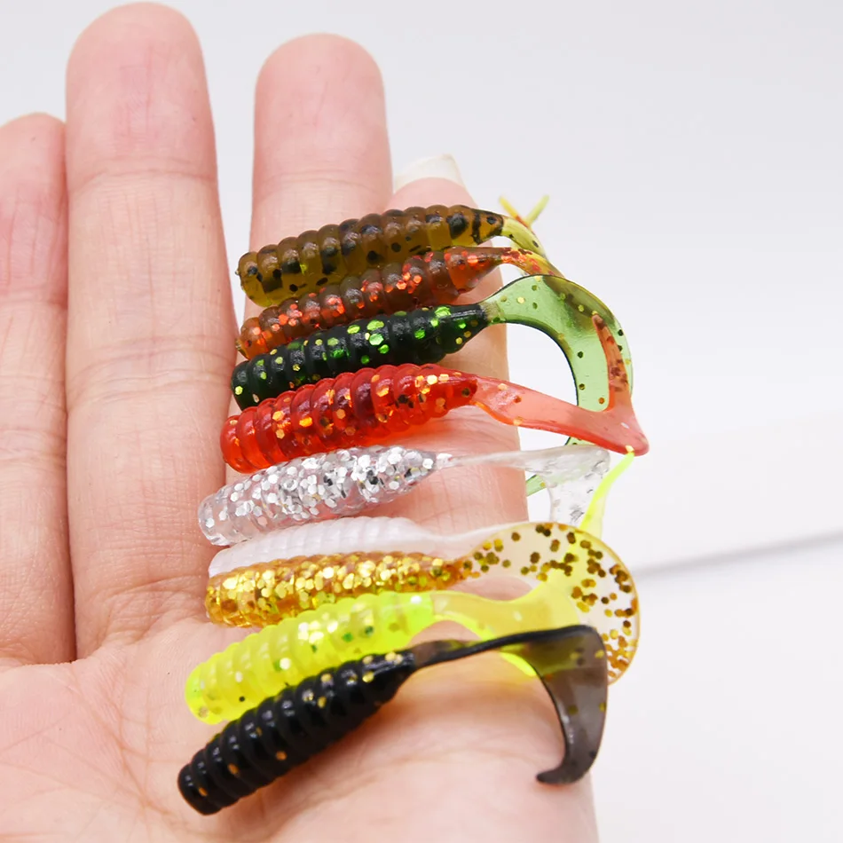 JYJ 5 unids/bolsa 1g anzuelo con 4cm pesca grub gusano suave pequeño señuelo cebo artificial aparejos de pesca para perca tipo de pez y lubina - imagen 4