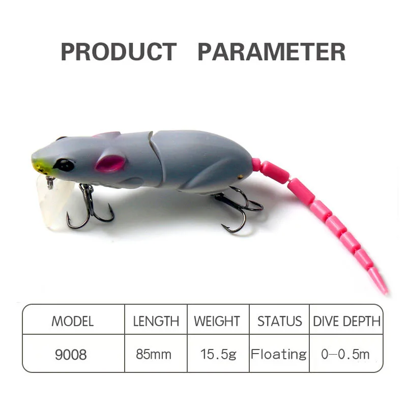Señuelo de ratón de 155mm, señuelo de pesca de ratón de plástico Artificial, Swimbait, rata, Lucio, lubina, pececillo, flotantes, accesorios de aparejos de pesca - imagen 4