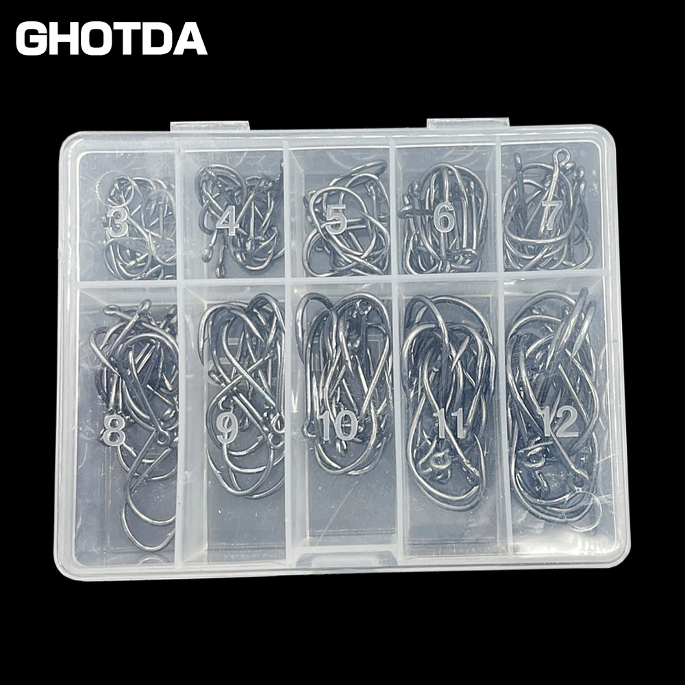 Anzuelo circular único resistente al desgaste, caña de pescar con mosca, de acero al carbono, para carpa, accesorios para el mar, 3-12 #, 100 piezas - imagen 2