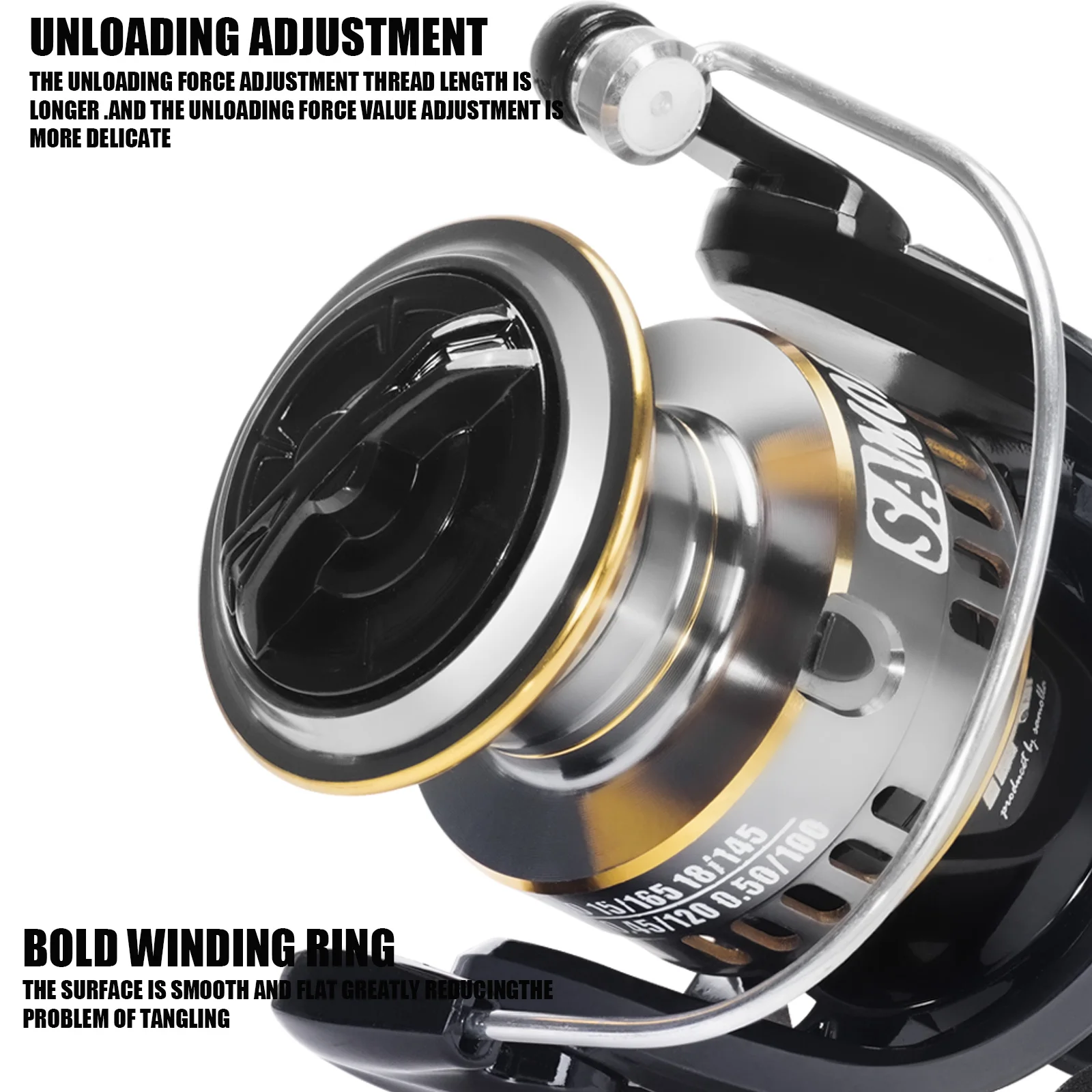 SAMOLLA 8-12KG carrete giratorio de arrastre máximo cuerpo de Metal duradero carrete de pesca de agua dulce y salada carrete de pesca - imagen 5