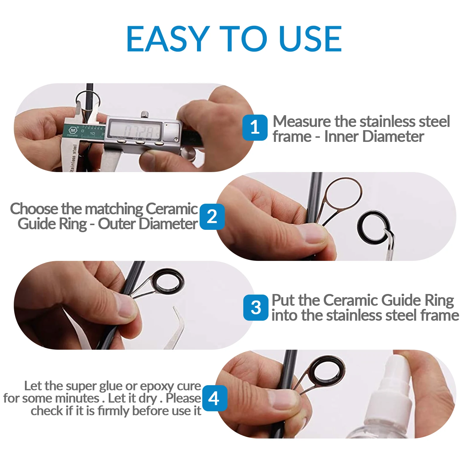 THKFISH 40 Uds anillo guías de caña de pescar 4mm-30mm anillos redondos O de cerámica para guías de cañas accesorios de repuesto aparejos de pesca - imagen 2