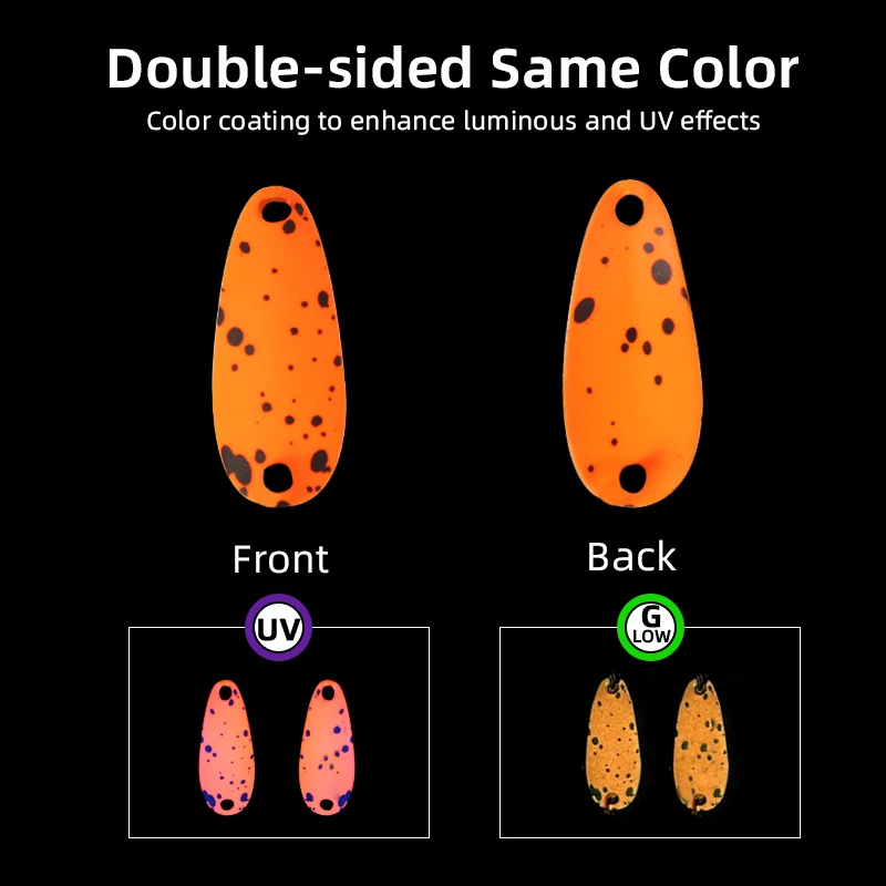 LETOYO 1.4g Mini Lepel Vissen Lokken UV Lichtgevende Koperen Lepel Lokken Dubbelzijdig Spray Schilderen S-vormige Forel lokken Gebied Forel - imagen 3