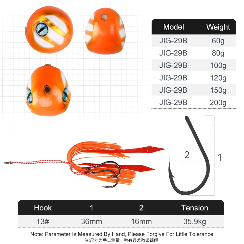 J29 60g-200g Tai goma Jig Head Snapper canguera mar invierno pesca cebo Artificial Swimbait agua salada Metal Inchiku Jigs - imagen 2
