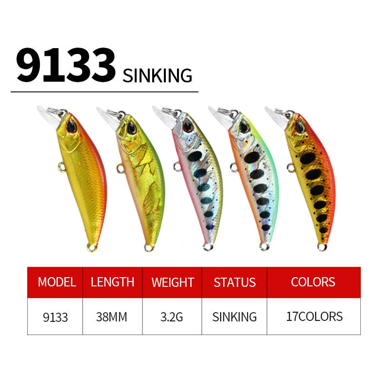 Señuelos de Pesca de hundimiento Minnow, 1 piezas, 38mm, 3,2g, cebo Artificial Mini, Wobbler, CrankBait, trucha, Lucio, lubina, accesorios de pesca - imagen 3