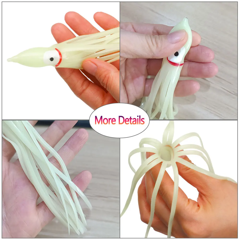 Bimoo-Señuelos de Pesca de agua salada, faldas de calamar suaves luminosas, cabeza de bombilla, falda de pulpo, 5 piezas, 10cm, 12cm, 15cm, 18cm - imagen 5