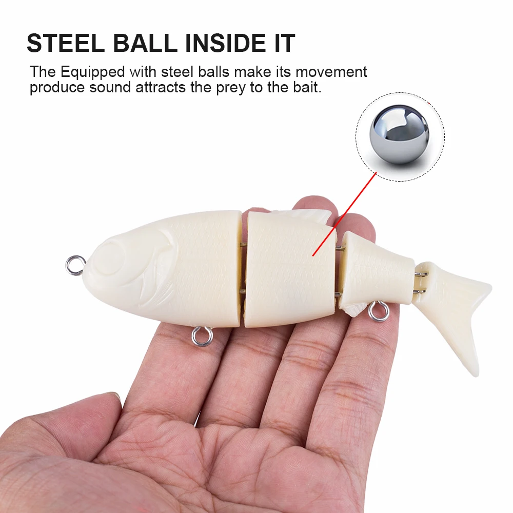 Hanlin-Cebo articulado sin pintar, 2/5 piezas, 12CM, 27,5G, Swimbait, perfecto para nadar y pescar, cebos duros, aparejos de lubina en blanco - imagen 4