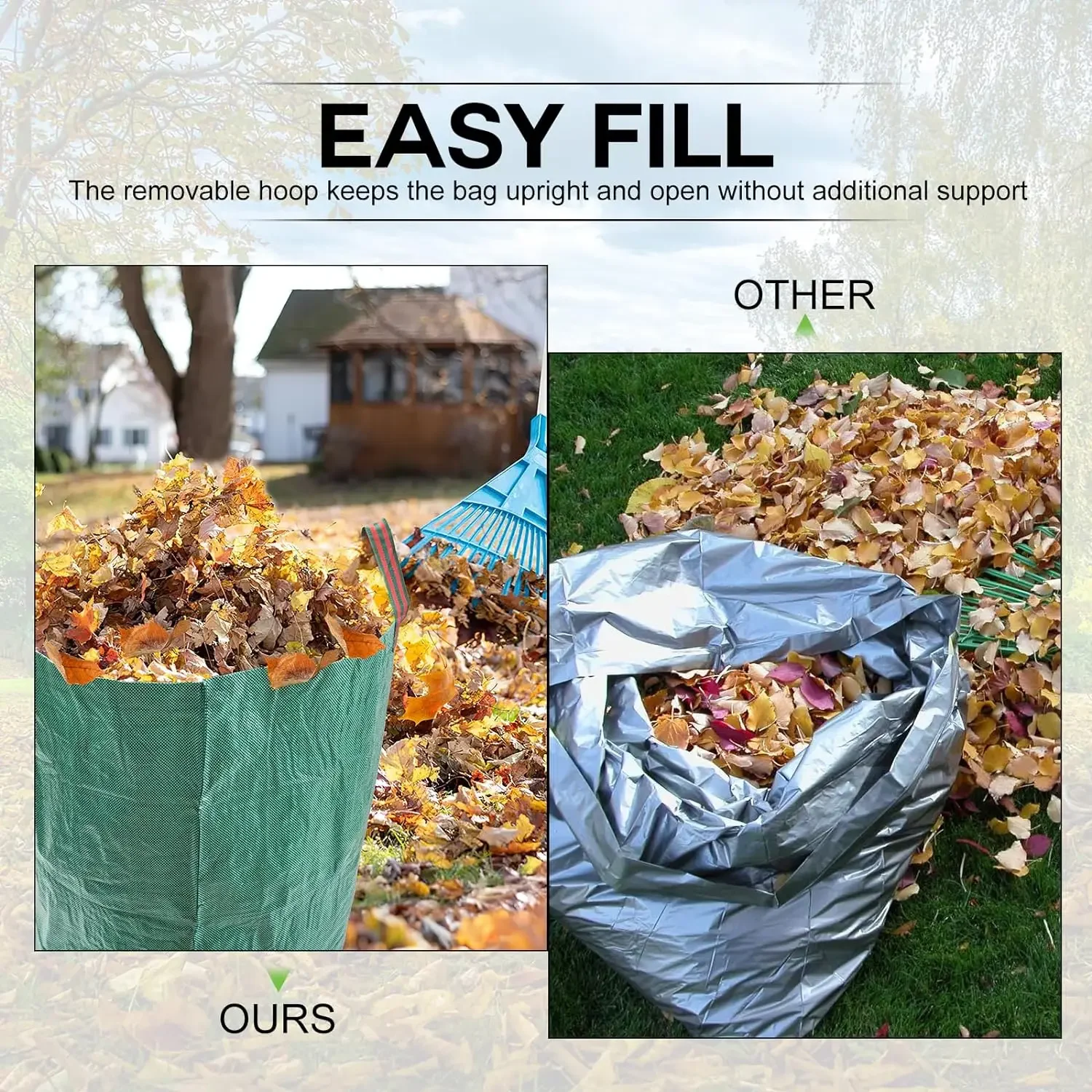Goture-bolsa plegable de hojas caídas para acampar al aire libre, bolsa de almacenamiento reutilizable y duradera de 272-500L con guante, para recolección de basura y Picnic - imagen 5