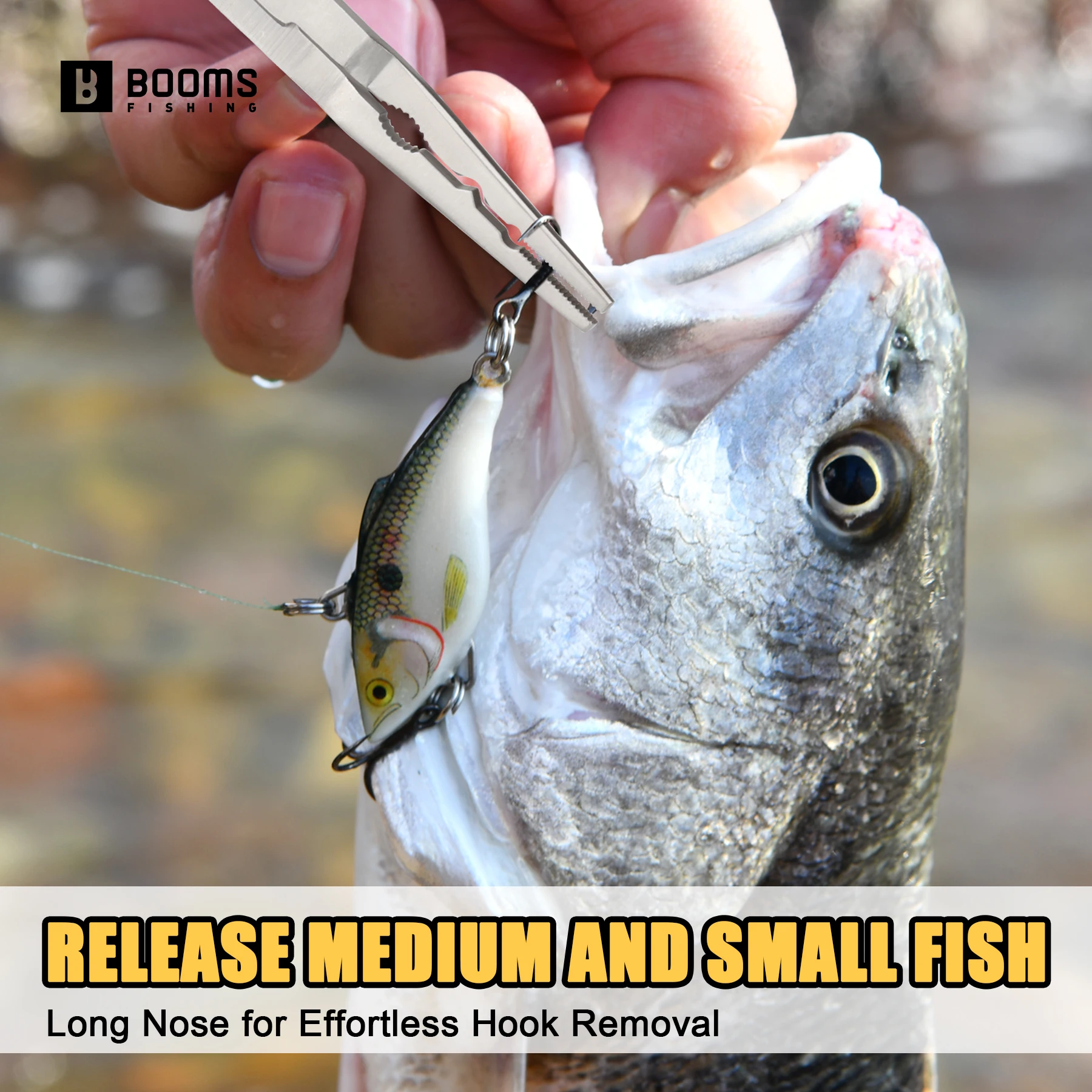 Alicates de pesca Booms H06 de 20cm de largo, tijeras de línea multifuncional de acero inoxidable, removedor de anzuelos, herramientas de aparejos de pesca - imagen 3