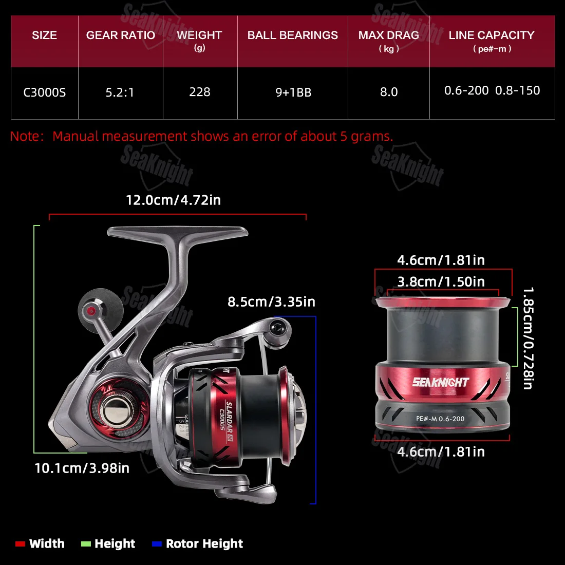 Nuevo carrete giratorio SEAKNIGHT SLARDAR C3000S 5,2: 1 228g 8kg carrete de contrabajo mango carrete de lanzamiento de larga distancia carrete poco profundo - imagen 2