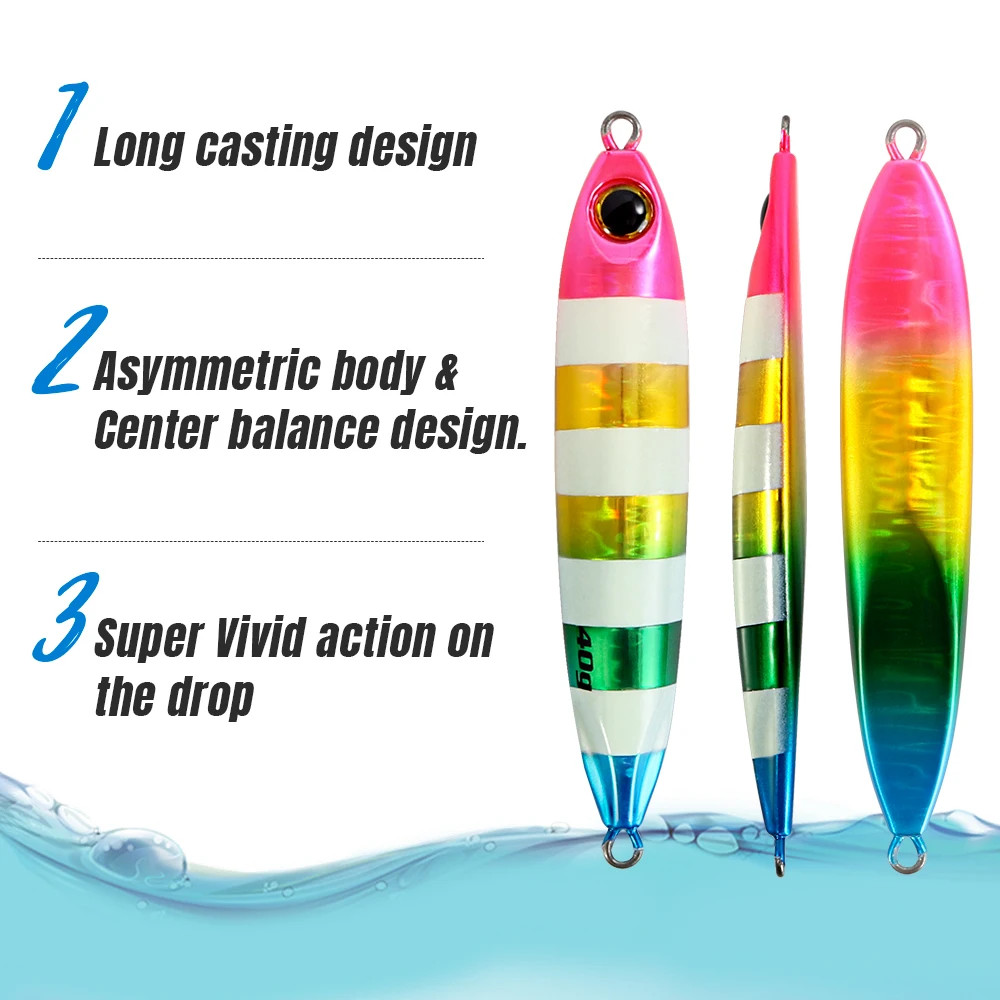 CASTFUN-plantilla de Metal delgada fundida, 40g, 60g, señuelo de Jigging Shore, plantilla de paso lento, cebo Artificial de lubina costera - imagen 5