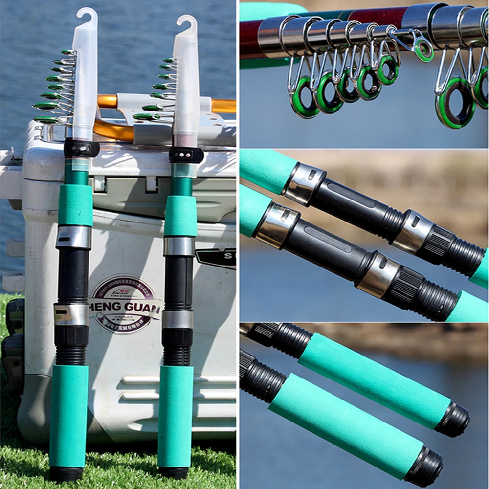 Cañas de pescar telescópicas de fibra de carbono, caña de pescar verde de fundición larga de 1,8 M-3,6 M, juego de carretes giratorios, aparejos de agua salada - imagen 5
