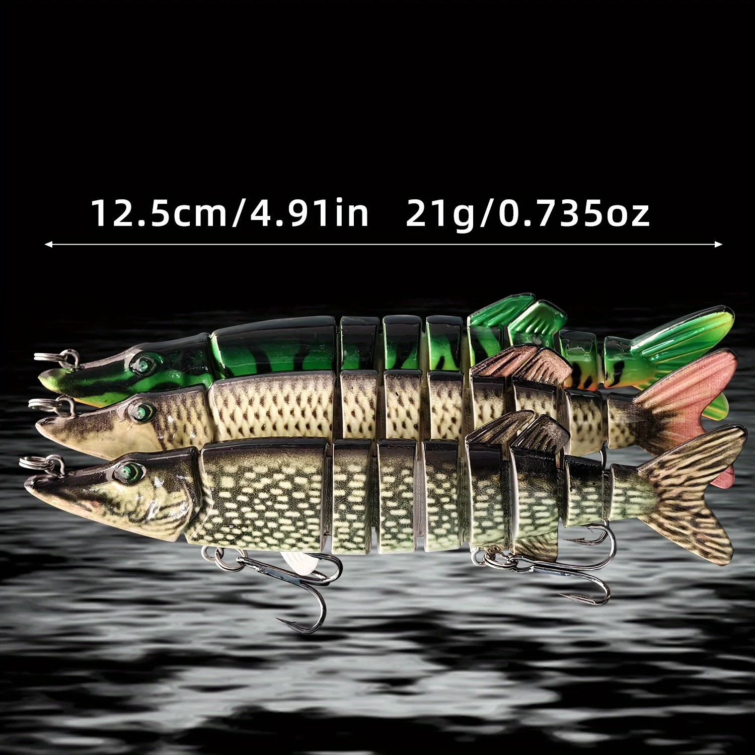 ANFS 1 ud./3 uds. Señuelos de pesca multiarticulados para lubina, trucha, perca, señuelo de pesca, señuelos de natación, agua dulce y salada - imagen 5