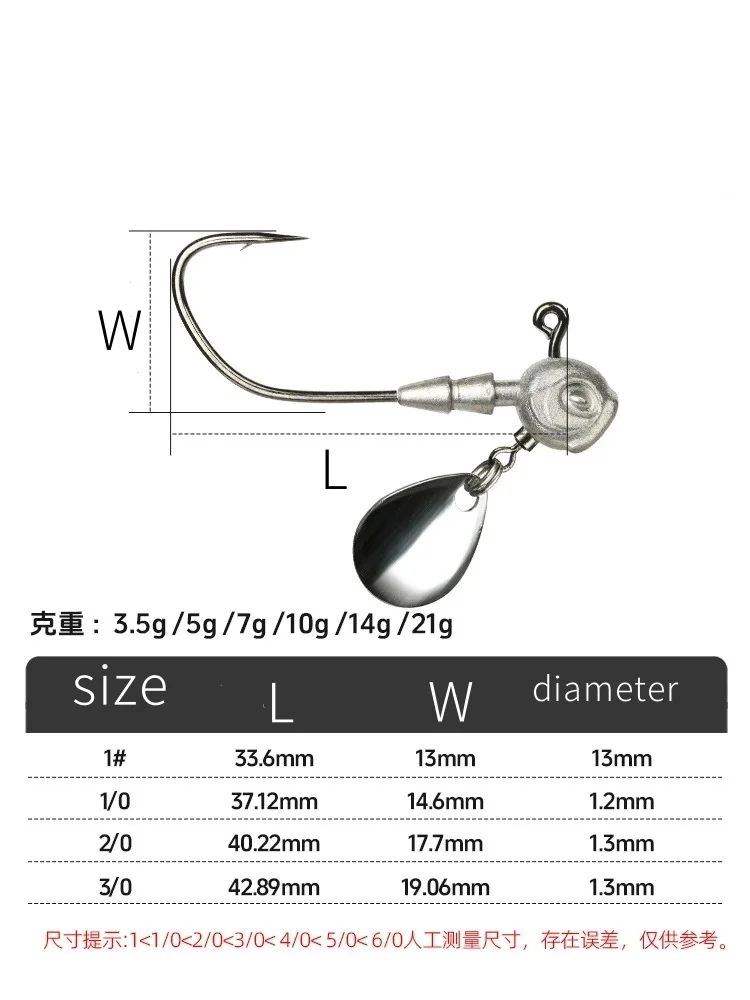 Anzuelo con cabeza de anzuelo de pesca con cuchara giratoria, señuelo 4X, anzuelos de gusano reforzados con penetración rápida, 3,5g, 10g, lote de 5 piezas en oferta - imagen 2