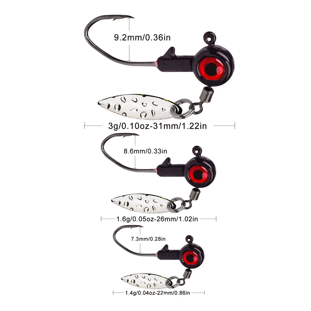 Anzuelo de pesca con cabeza plomada, 10 piezas de peso, con cuchara giratoria, Mini púas de hielo, anzuelos individuales para lubina, trucha, señuelo suave, gusano - imagen 5