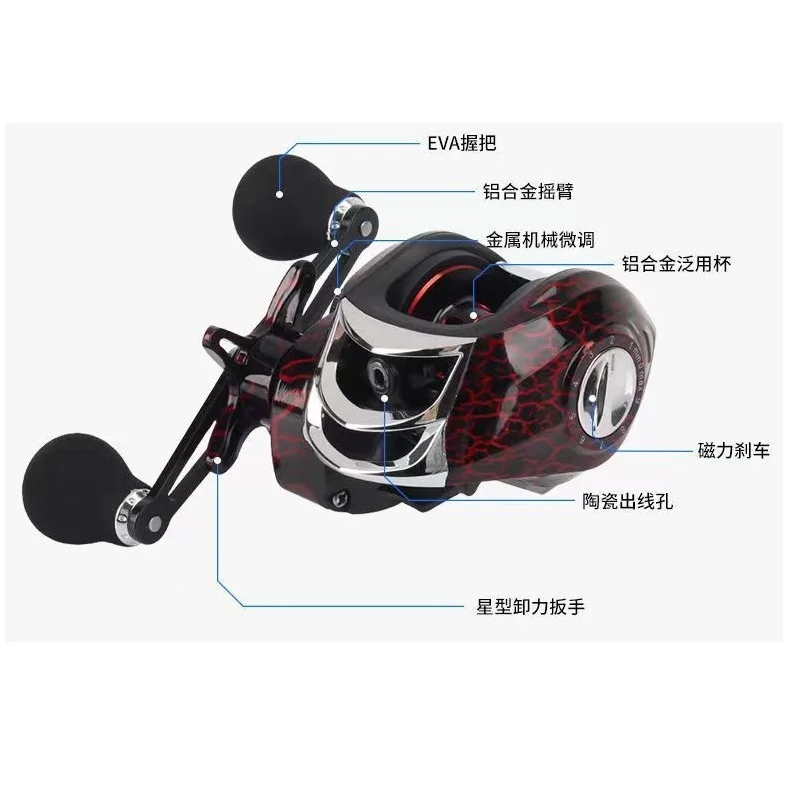 Carrete de pesca Baitcasting grande y nuevo, relación de engranaje 7,1: 1, carrete de pesca con arrastre máximo de 8KG, juego ligero Baitcaster, carrete de fundición de pesca - imagen 2