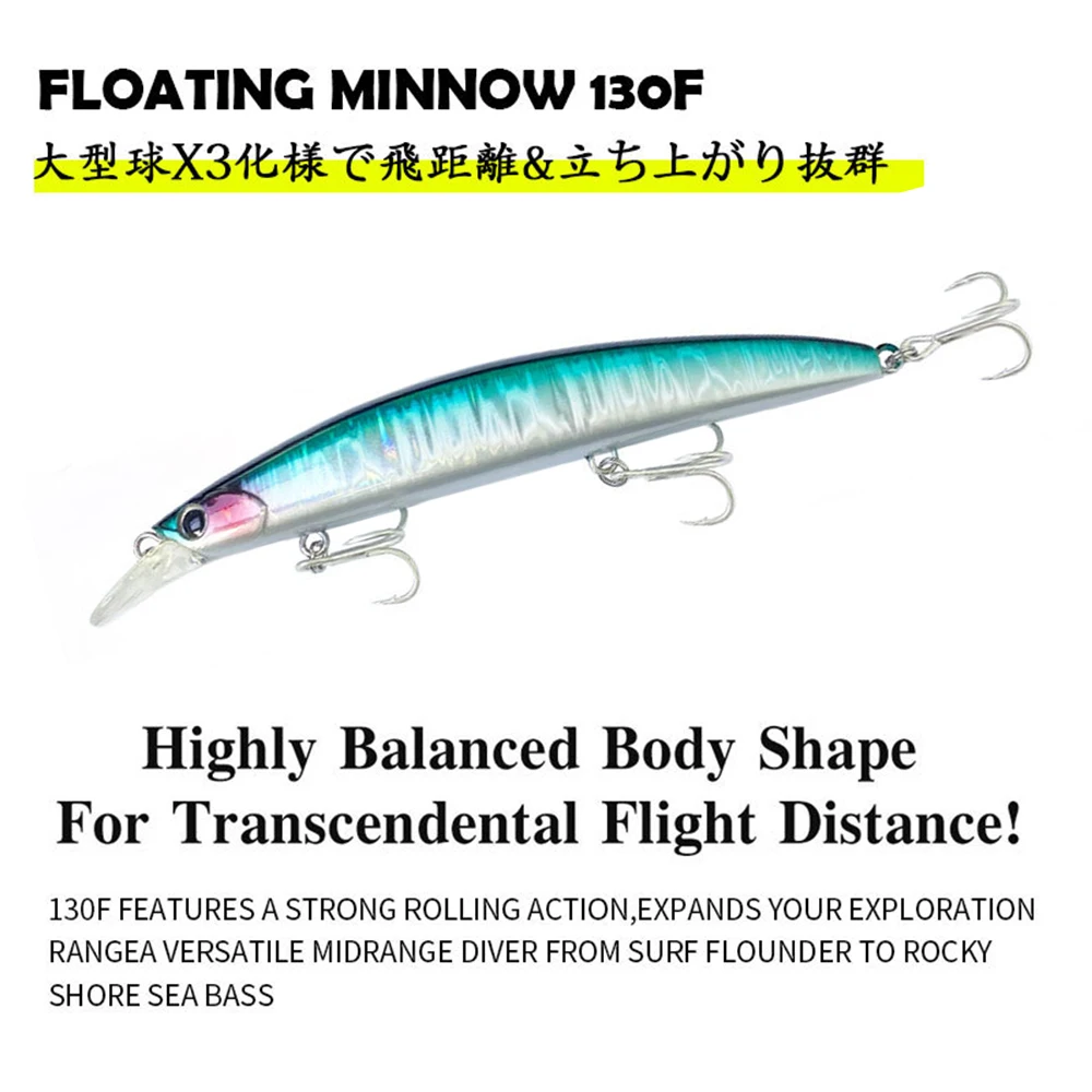 Señuelo de pesca Minnow Wobbler 130F, 13cm, 25g, fundición larga, flotante, agua de mar, cebo duro Artificial, Jerkbait, lubina, MN682 - imagen 5